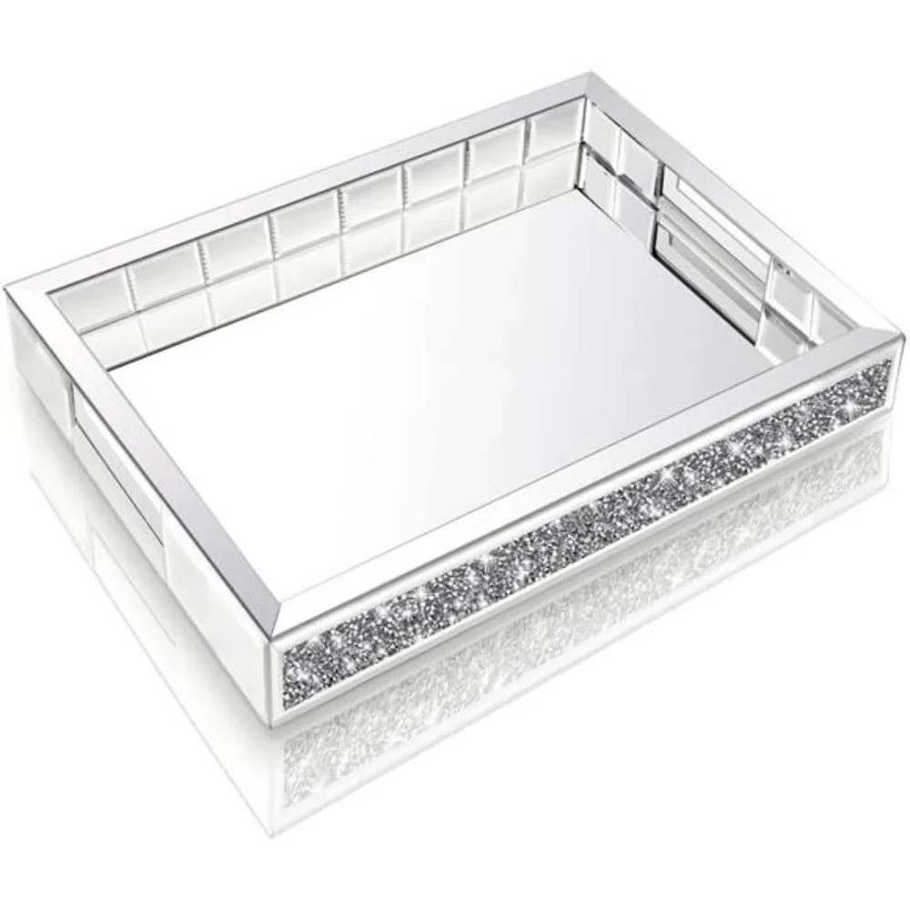 Mirror Jewelry Organizer fits Dresser Bedroom,Crushed Diamond Bathroom Tray